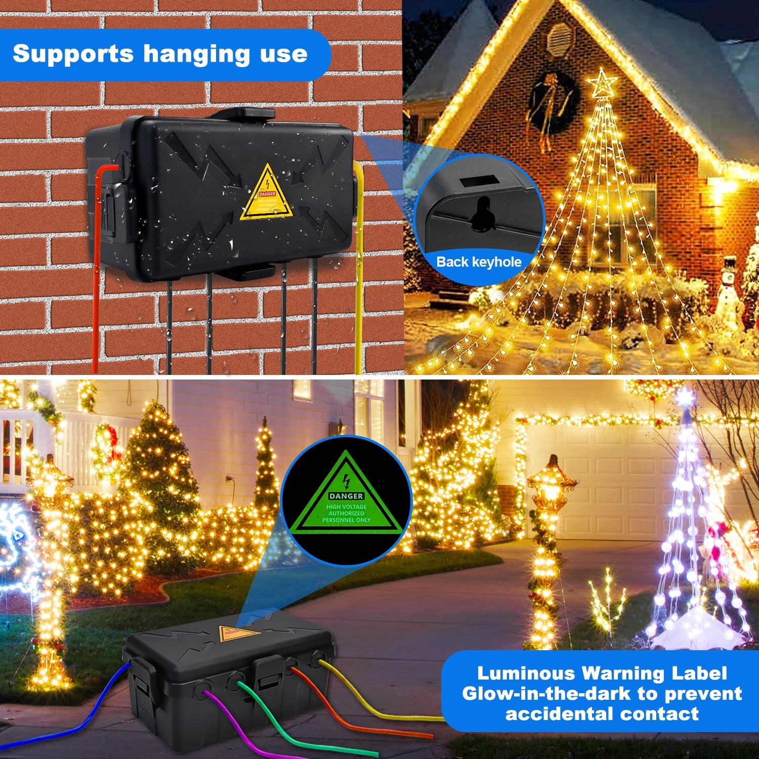 Kcpolre Medium Outdoor Electrical Box (10.6x5.5x4.5 inch), IP54 Weatherproof Electrical Box with 6 Cable Ports, Wall-Mountable for Power Strips, Holiday Lights, Pool Pumps, Black