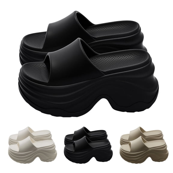 RotHome Platform Cloud Slides for Women Open Toe Round Non Slip Shower Shoes Soft Cushion Lightweight House Slippers Casual Summer Vacation Beach Walking Sandals