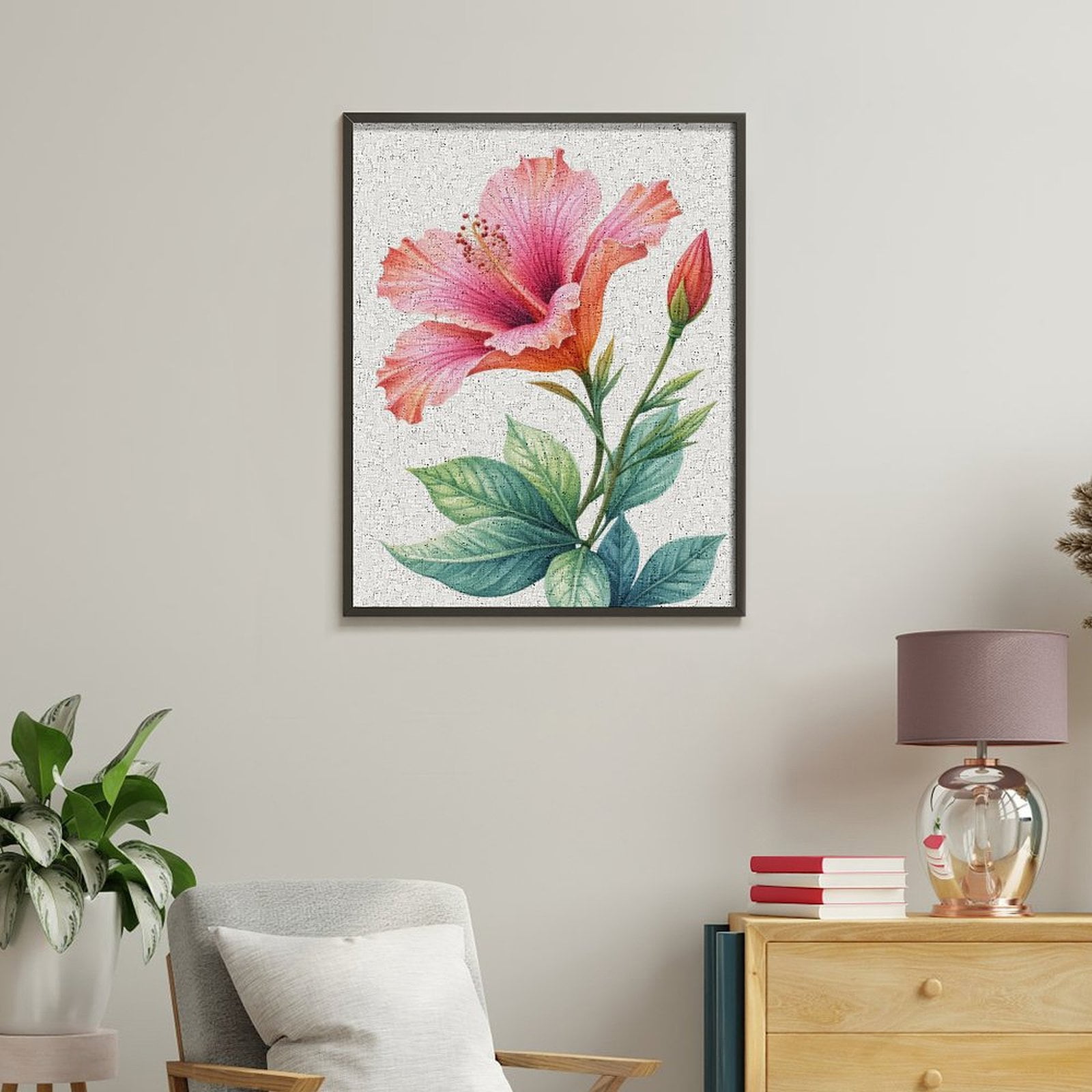 Paint By Numbers Kit for Adults Beginner - DIY Pink Hibiscus Botanical Art Canvas Painting Kits for Adults, Frameless Paint By Number for Adults for Home Wall Decor 16x20 Inch
