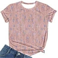 thumbnail image 4 of QUINDOS Short Sleeve T Shirts for Women Summer Pink Women Tops Holiday Vintage Floral Crew Neck Tops, 4 of 5