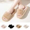 thumbnail image 5 of Lovskoo 2024 Fuzzy Slippers for Women Open Toe Solid Cute Winter Warm Shoes Soft Soled Cotton Shoes House Slippers for Women Indoor Black, 5 of 5