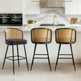 thumbnail image 4 of Rattan Counter Height Bar Stools Set 2 Modern 29"Faux Leather Barstools Counter Height Bar Stools with Cane Back Farmhouse Counter Stool for Kitchen Island Countertop Black, 4 of 11