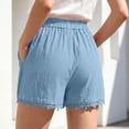 thumbnail image 5 of Linen Cotton Beach Shorts For Women Summer Lace Trim Drawstring Pocket Beach Daily Wear Weekend Trip Resort Casual Outfit Comfort Focused Design Modern Casual Wardrobe Blue S, 5 of 8