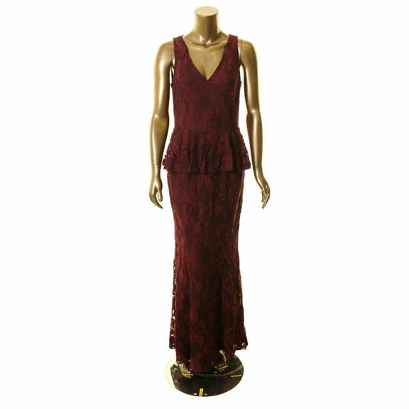 LAUREN RALPH LAUREN Women's Lace Peplum Gown (Plum, 12)