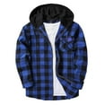 thumbnail image 4 of SERTG Men's Classic Hooded Plaid Shirt Fall Winter Full Zip Long Sleeve with Button Pockets Daily Casual Top(Blue,2XL), 4 of 4