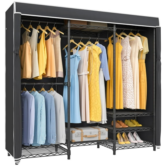 VIPEK V5C Covered Clothes Rack Heavy Duty Portable Closet Wardrobe Freestanding Black Metal Clothing Rack with Black Dustproof Cover Adjustable Custom Closet Rack 57.9""L x 17.3""W x 76.4""H (Mediu