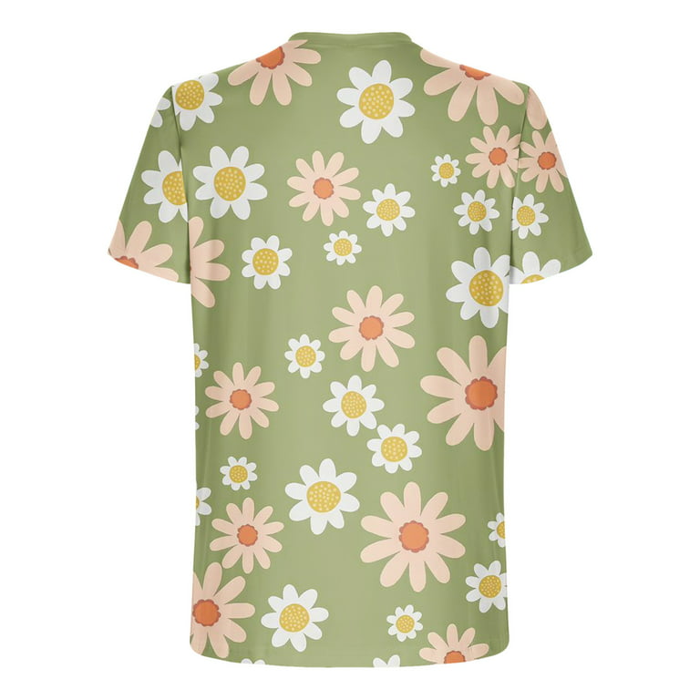 Yyeselk Men's Short Sleeve Shirts Fashion Summer Flower 3D Digital Printed  Pullover T-Shirts Lightweight Round Neck Comfy Workout Fitness Casual Thin  Shirts Green M 