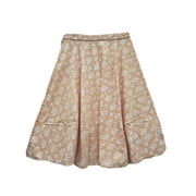 Mogul Womens Floral Printed Beige Cotton Maxi Skirt