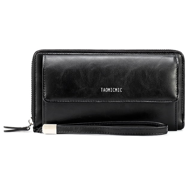Men Long Zipper Wallet Large Capacity Faux Leather Credit Card Wallet Billfold