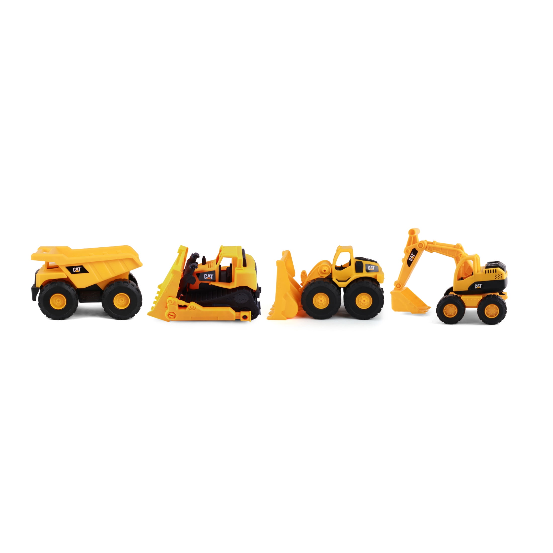 CAT Construction Fleet 4 Pack, 10" Free Wheeling Construction Vehicles