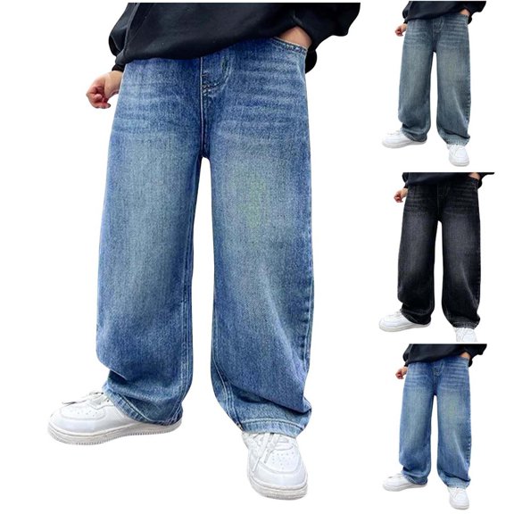 Xaqiouau Boys Baggy Jeans Loose Fit Wide Leg Denim Pants Casual Straight Leg Jeans with Pockets Trendy Teen Fashion Pants for Kids