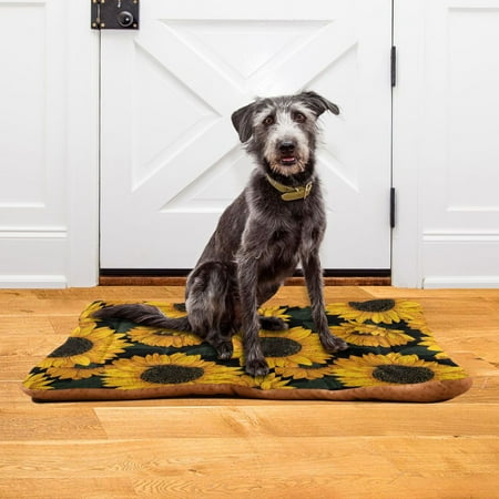 Iauyy 18x24inch Washable Dog Bed Mats 4cm Thick Comfort Pet Bed with Non-Slip Bottom for Crates Indoors & Outdoors - Puppy Essentials Yellow Sunflower