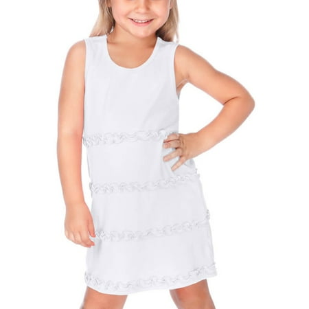 Kavio! Little Girls 3-6X A-Line Lettuce Edge Ruffles Scoop Neck Sleeveless Dress White 3
