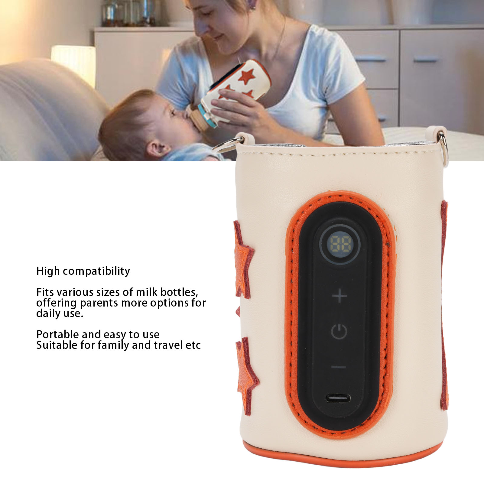 Yajisi Baby Milk Bottle Insulation Cover Constant Warming Portable 10W USB Warmer with Digital Display and 26 Gear Temperature Control