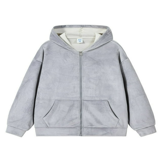 Solid Color Men‘s Loose Hoodies Coat with Long Sleeves and Fleece Sweatshirts