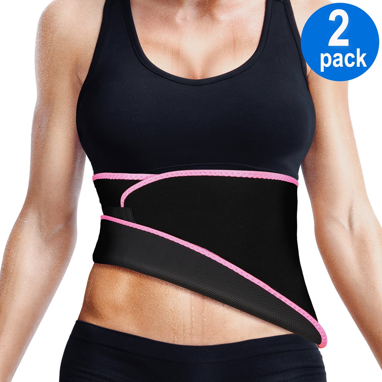 2 Pieces Sweat Band Waist Trainer for Women Waist Trimmer Belt Slimming Sweat Belt with Sauna Suit Effect Walmart