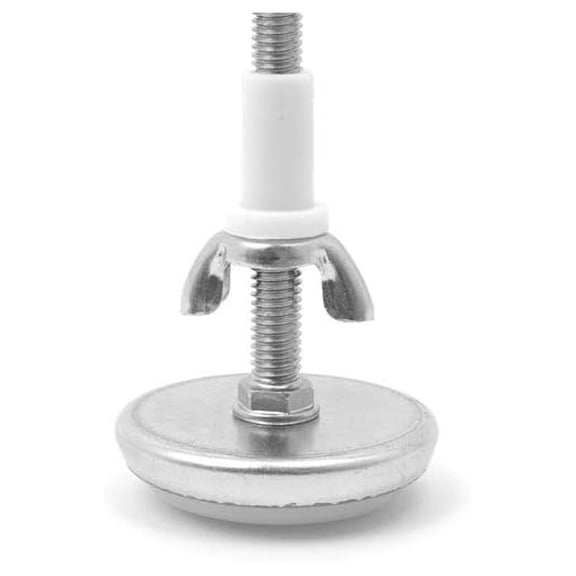 Bed Glides 5 Inch Set of 2 - Steel Bed Frame Sliders - Threaded Stem - Adjustable Bed Risers - Furniture Levelers - White Finish