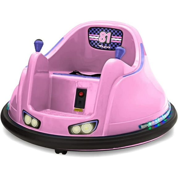FunPark 6V Bumper Car for Toddlers, Electric Toddler Ride On Toys for Kids, Baby, Ages 1.5-4 Years, LED Lights, 360 Degree Spin, Supports up to 66 pounds (No Remote) Pink