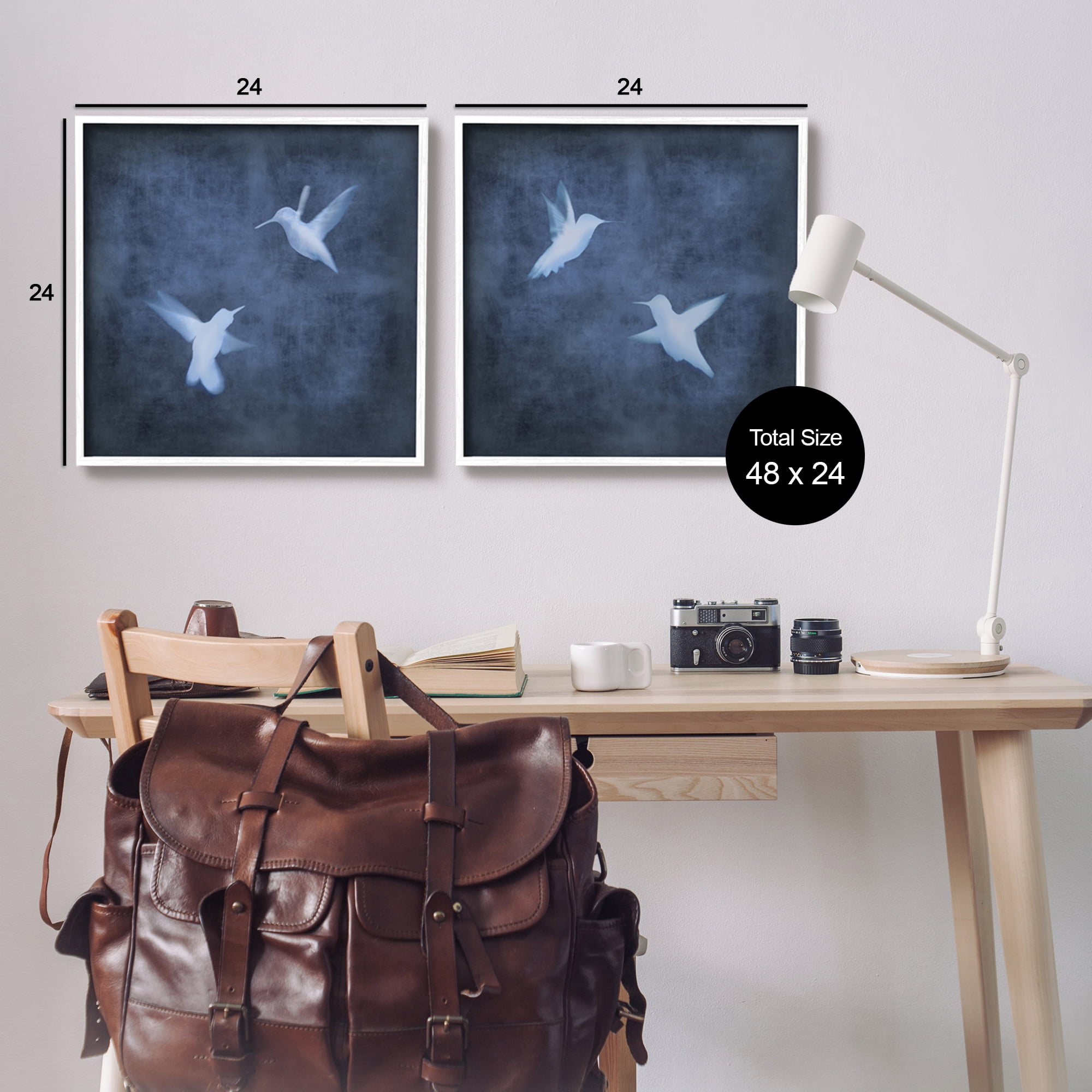 Stupell Modern Blue Birds Flying Silhouettes Animals & Insects Painting White Framed Art Print Wall Art, Set of 2