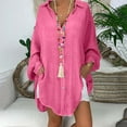 thumbnail image 2 of Dazajoo Womens Button Down Linen Shirts 2025 Summer Casual Long Sleeve Cotton Blouses Lightweight Baggy Solid Color Lapel Tunic Tops,Hot Pink,L, 2 of 7