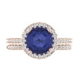 thumbnail image 2 of 2.56 ct Brilliant Round Cut Tanzanite 18K Rose Gold Halo Solitaire with Accents Engagement Bridal Wedding Ring Band Set size 4.25, 2 of 7