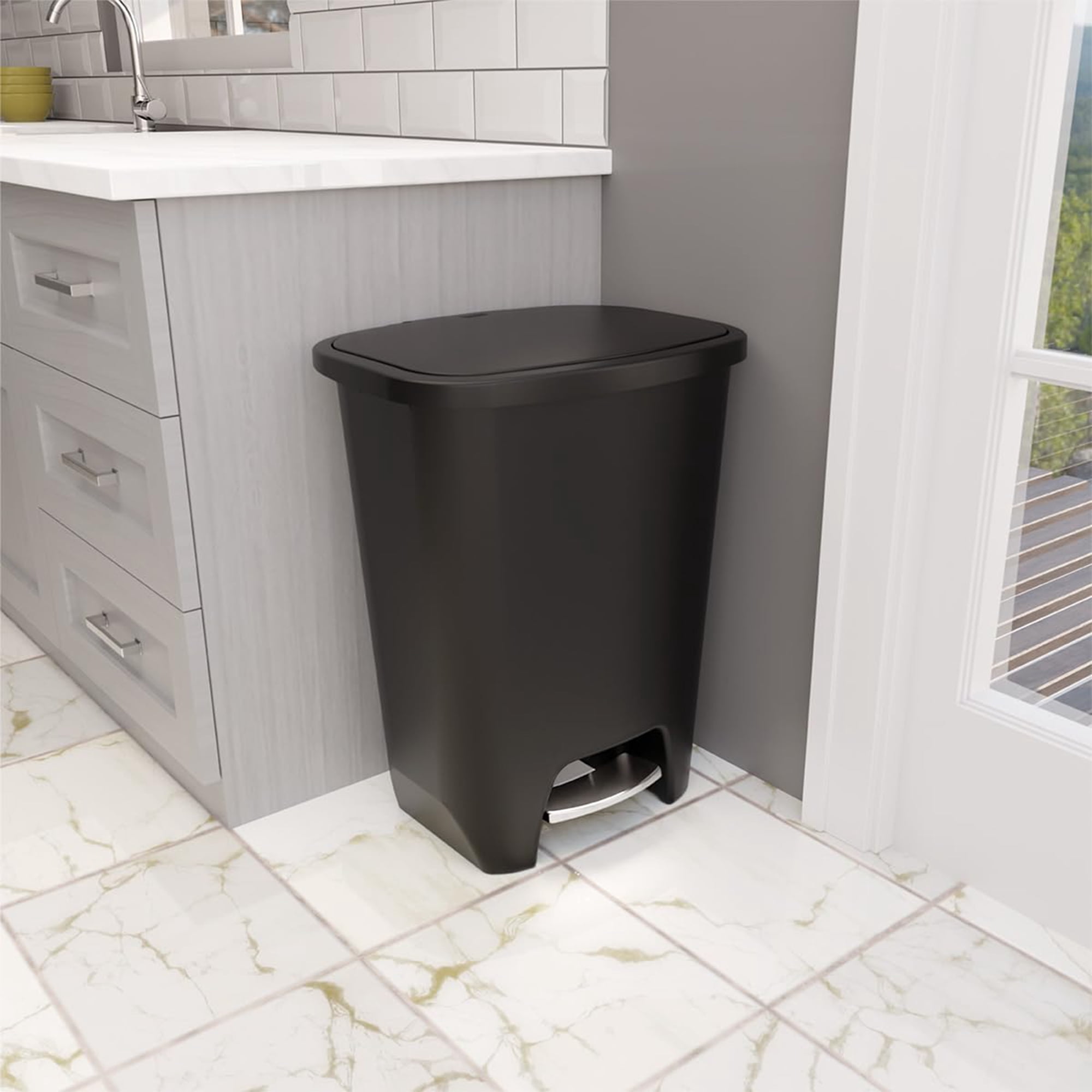 Open Box Glad Trash Can w/ Lid, Stainless Foot Pedal & Garbage Bag Rings, 20Gal