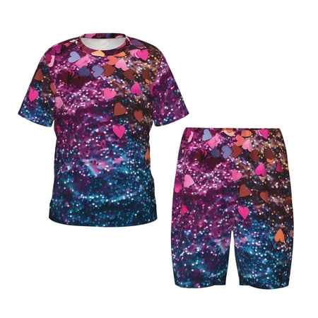 Luyuia Heart Confetti on Glitter Print Girls  2-Piece Tie-Dye Pajama Set  Cute Summer Loungewear with Shirt and Tank Shorts Nightwear-3X-Large