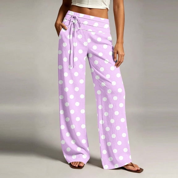 Women's Straight Leg Pants Baeitkot Women's Fashion Printed Elastic Waist Casual Pocket Straight Leg Pants Purple XL