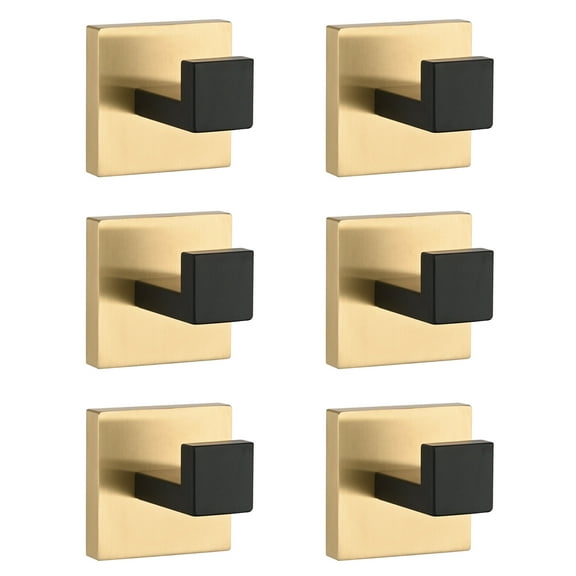 6 Pack Wall-Mounted Stainless Steel Bathroom Towel Hooks/Coat Hooks for Bathroom,Bedroom,Kitchen,Gold Matte Black Stainless Steel Bath Faucets Bathroom Accessories