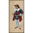 thumbnail image 3 of Plinio Codognato 8x14 Black Modern Framed Museum Art Print Titled - A Man Stands with a Finger Pointed, Wearing a Red Hat, Blue Doublet and Hose and a Red Overgarment, 3 of 5