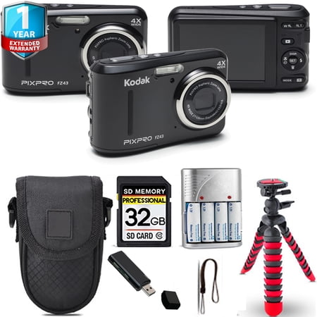 Kodak PIXPRO FZ43 Digital Camera (Black) + Spider Tripod + Case+ 1 Yr Warranty