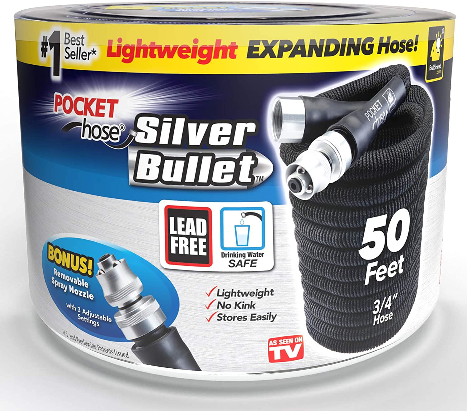 Pocket Hose Silver Bullet Pocket Garden Hose, 50-Ft. 1 Pack