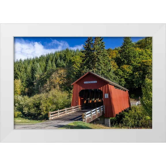 Haney, Chuck 14x11 White Modern Wood Framed Museum Art Print Titled - Chitwood Covered Bridge over the Yaquina River in Lincoln County-Oregon-USA
