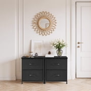 TINKLE WELL Nightstand Set of 2 with 2 Fabric Drawers, End Table 20 inch Tall Side Table for Bedroom, Closet, or Dorm Storage, Black