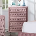 thumbnail image 3 of Twin Size Bed Dresser Mirror 2x Nightstands Chest 6pc Set Bedroom Furniture Pink Fully Upholstered Tufted Wingback Design, 3 of 8