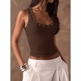 thumbnail image 5 of Women'S Studded Ribbed Knit Tank Top Square Neck Sleeveless Fitted Y2K Going Out Crop Tops Dark Brown L, 5 of 9
