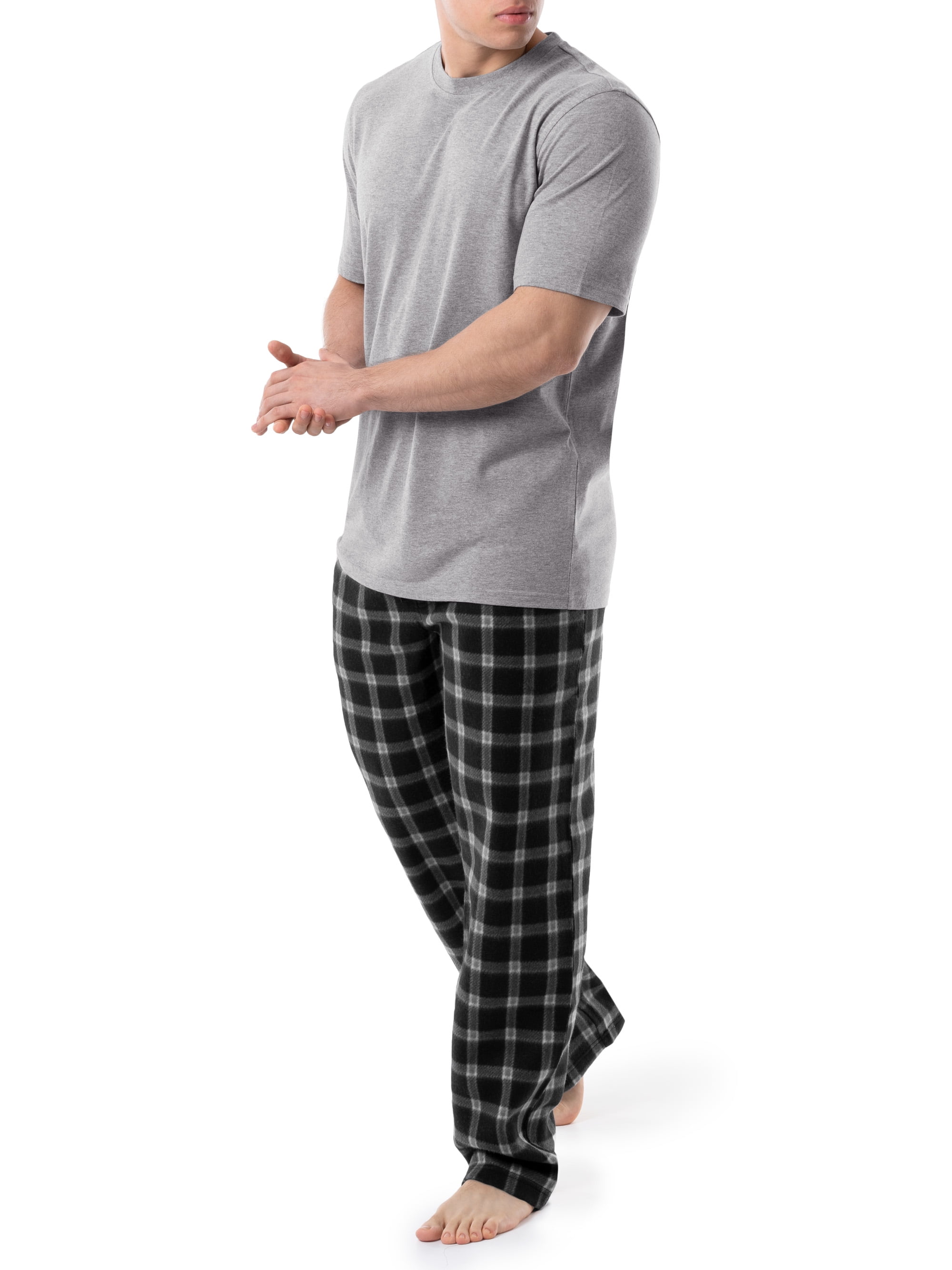 Fruit of the Loom Men's Crewneck Tee and Fleece Pajama Pants Set, 2-Piece, Sizes S-5XL