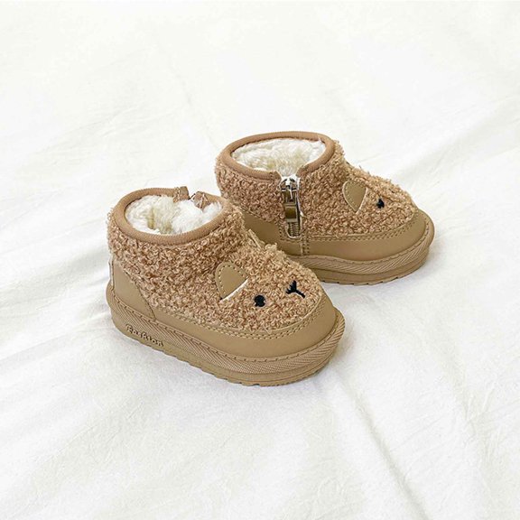Kids Winter Cute Ankle Boots Plush Fleece Lined Side Zipper Booties Girls Warm Comfy Platform Round Toe Shoes Khaki 3-6 Months