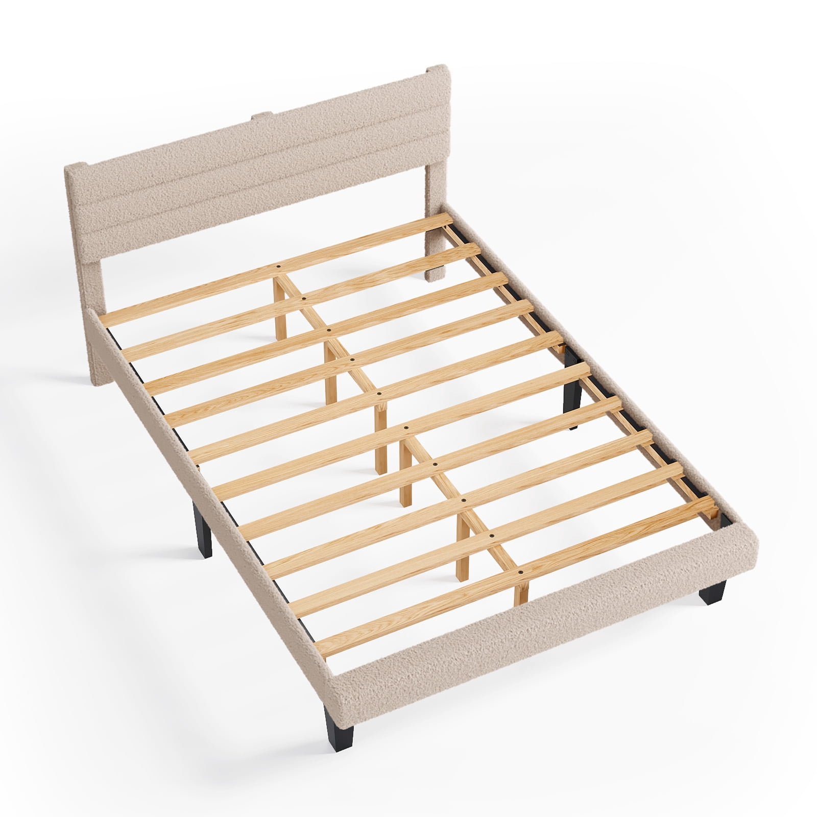 UBesGoo Bed Frame Queen Size Upholstered Platform Bed Frame with Headboard,  Mattress Foundation with Wood Support, Beige