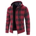 thumbnail image 3 of SWSMCLT Men's Full Zip Hoodies Slim Fit Hooded Sweatshirt Plaid Fleece Lined Cardigan Sweater Thermal Long Sleeve Thick Knit Burgundy 42, 3 of 3