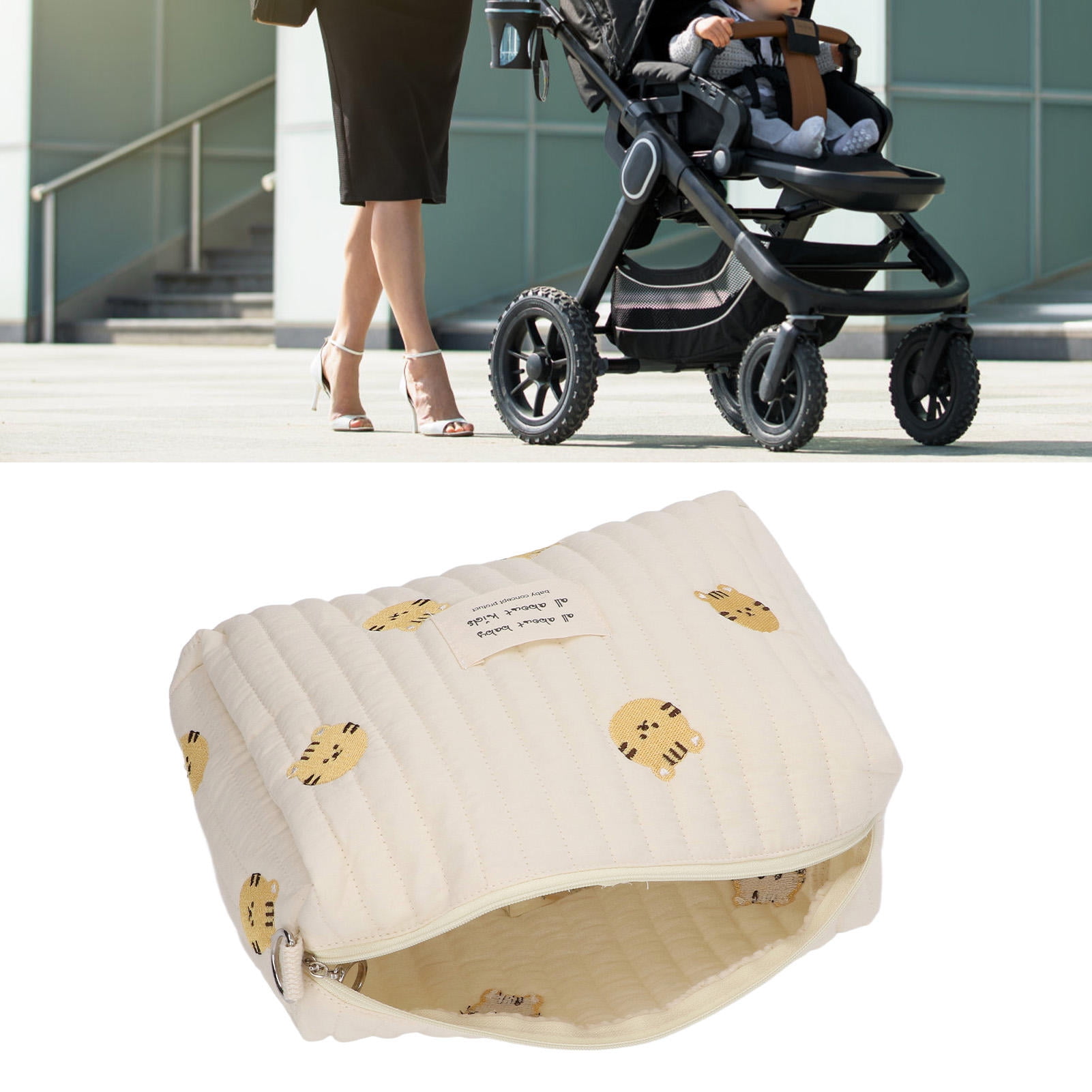 LAZIOEGR Stroller Diaper Bag Organizer for Infants, Newborns & Toddlers - Soft Cotton, Large Capacity, Tiger-Pattern Embroidery, Multi-Use Travel Pouch