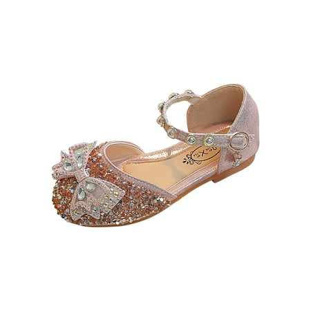 

Binmer Toddler Shoes Baby Girls Cute Fashion Pearl Bow Sequins Non-Slip Small Leather Princess Shoes