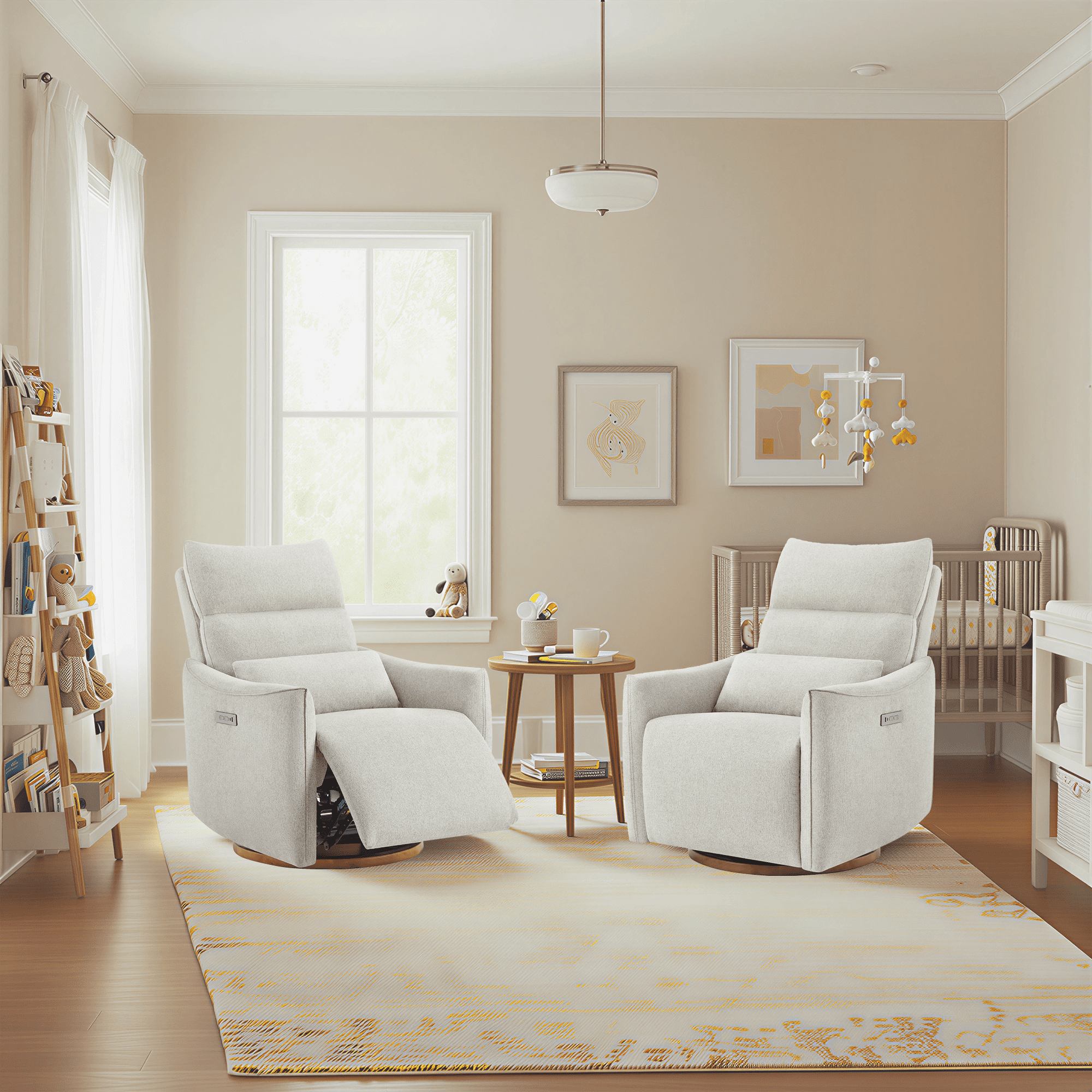 Spruce & Spring Dual-Motor Power Swivel Recliner with Lumbar Pillow for Nursery & Living Room, Dove Gray