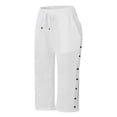 thumbnail image 5 of vigerkar Pants for Women Side Button Capri Pants Casual Loose Fit Lounge Beach Pant with Pockets (White, XXL), 5 of 5