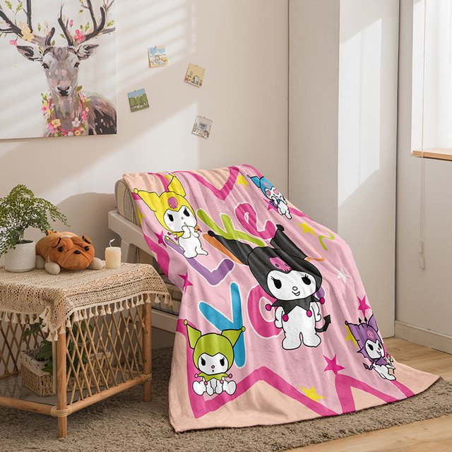 Kuromi Cartoon Series Single-Sided Flannel 3D Digital Printing Blanket Cover