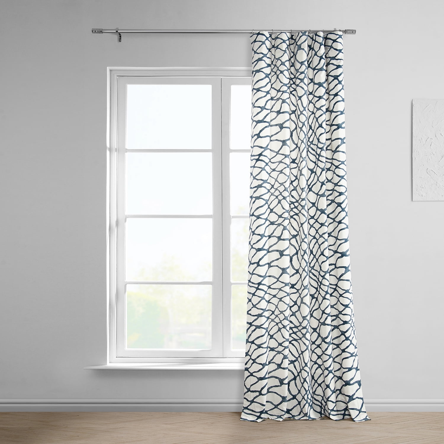 Ellis Blue Printed Cotton Twill Curtain (1 Panel), Ellis Blue, 50W X 108L