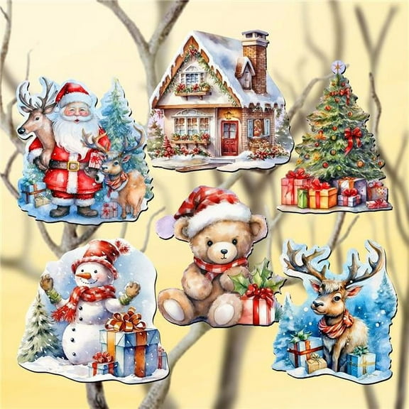 Christmas Is Here Decorative Wooden Clip-on Ornaments Set of 6 by G. Debrekht - Christmas Decor - 8090028C-S6