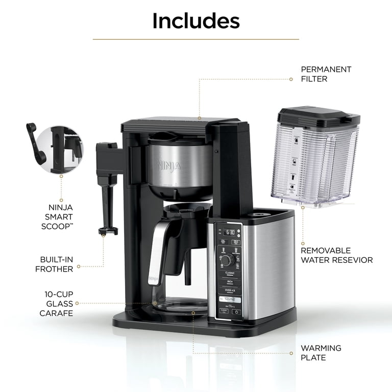 Ninja Specialty Coffee Maker, 50 Oz. Glass Carafe, 10 Cups, Milk