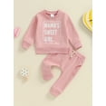thumbnail image 2 of Suealasg Toddler Girls Clothes 6M 1T 2T 3T Long Sleeve Crew Neck Letter Print Pullover Top Pants Sets 2Pcs Infant Baby Girls Fall Outfits, 2 of 7