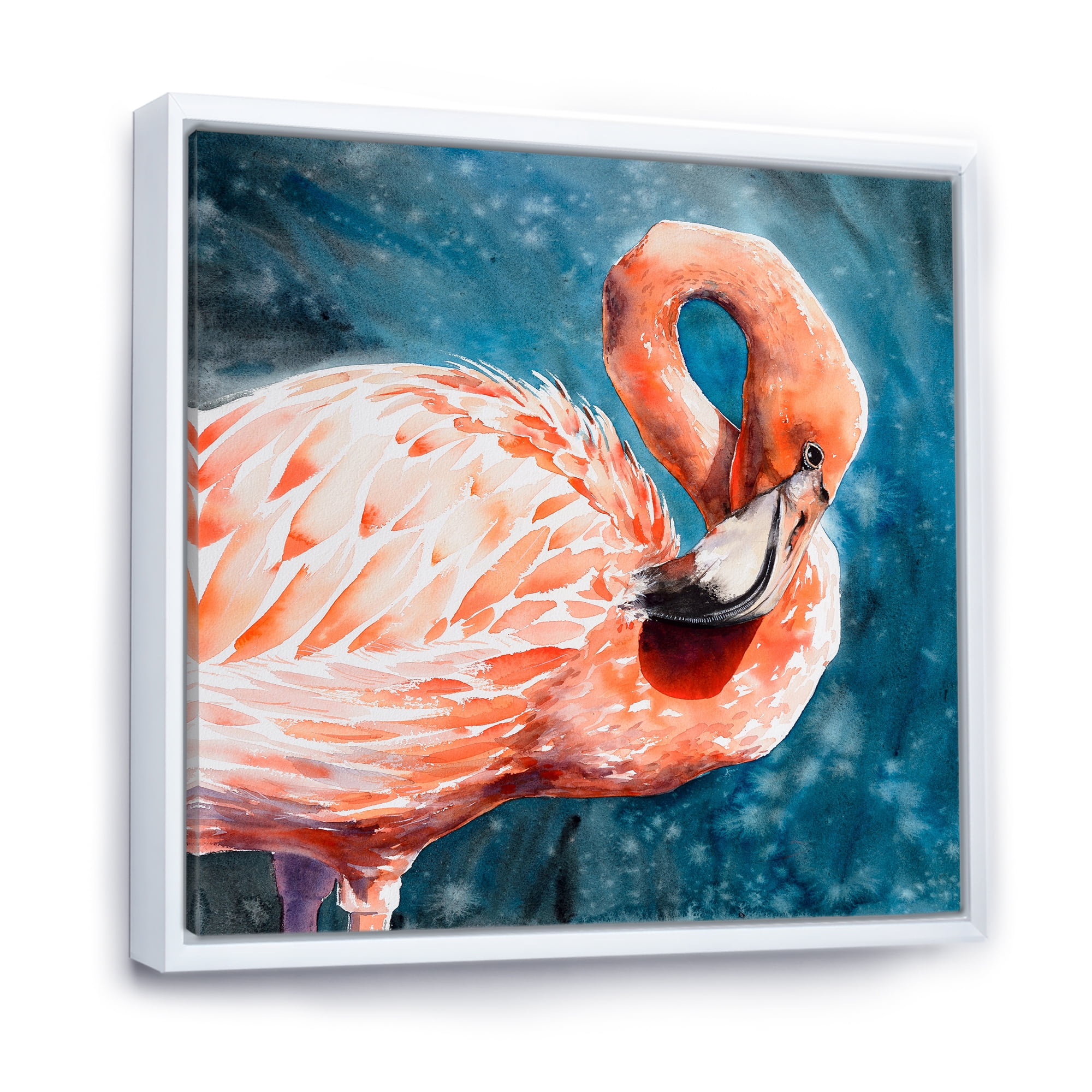 Designart 'Pink Flamingos Love Birds In Blue Water II' Farmhouse Framed Canvas Wall Art Print